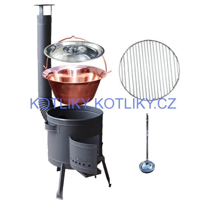 Měděný kotlík 20 L (1,2 mm) + Nerezový rošt 45 cm + nízká žáruvzdorná kotlina 42 cm PLUS 600