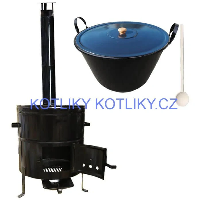 Zabijačkový smaltovaný kotel 50 L + kovová kotlina 50 cm + kouřovod
