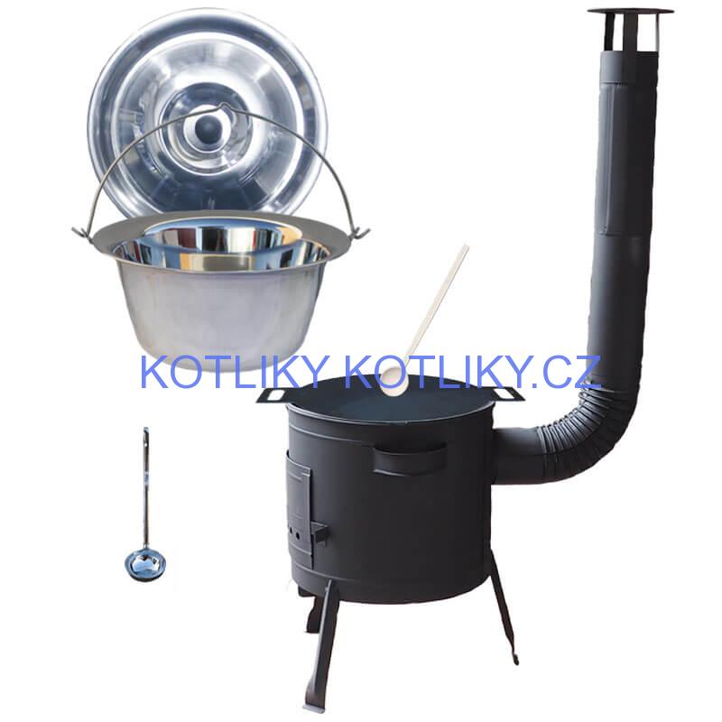 Nerezový kotlík 20 L (1,2 mm) INOX + železná pánev 44 cm UNI + kotlina 42 cm PLUS 600