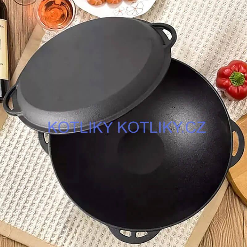Litinový wok s poklicí (panvicí) 32 cm 3 v 1