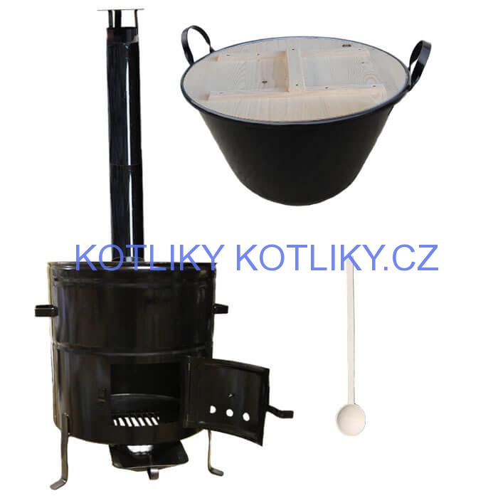 Zabijačkový smaltovaný kotel 100 L + kovová kotlina 60 cm + vařečka