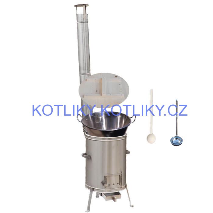 Zabijačkový nerezový kotel 100 L + nerezová kotlina 60 cm + naběračka a vařečka