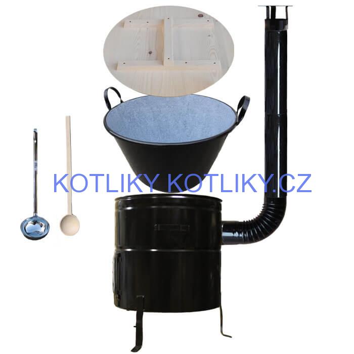 Smaltovaný kotel 100 L + kovová kotlina 60 cm + vařečka a naběračka BIG PARTY