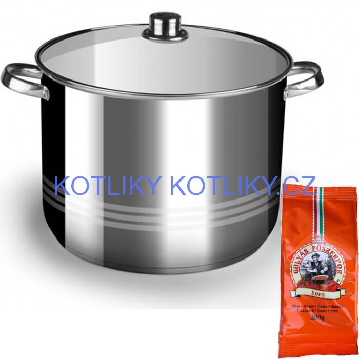 Nerezový hrnec 13 L + skleněná poklice + paprikový pepř na guláš - sladký 100 g