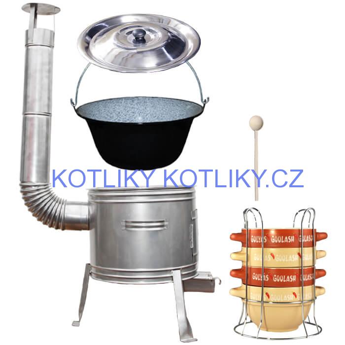 Smaltovaný kotlík 22 L (1,2 mm) + misky na guláš 4 ks + nerezová kotlina 42 cm TOPLUX