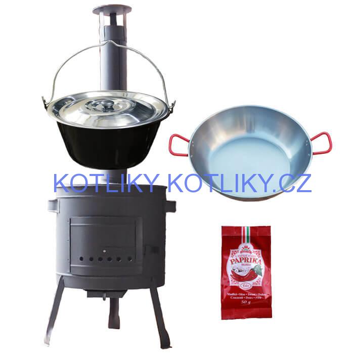 Smaltovaný kotlík 22 L + Pánev PAELLA (WOK) 45 cm + sladká paprika 50 g + nízká kotlina 42 PLUS 600