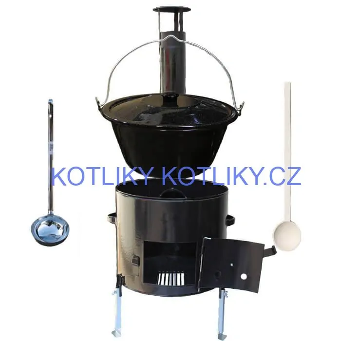 Smaltovaný kotlík 8 L + smaltovaná kotlina 31 Easy party + vařečka a naběračka
