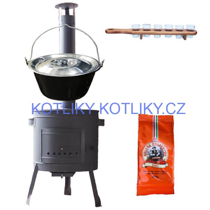 Smaltovaný kotlík 20 L (1,2 mm) + pepř + štamperlíky + nízká žáruvzdorná kotlina (0,8 mm) 42 PLUS 600