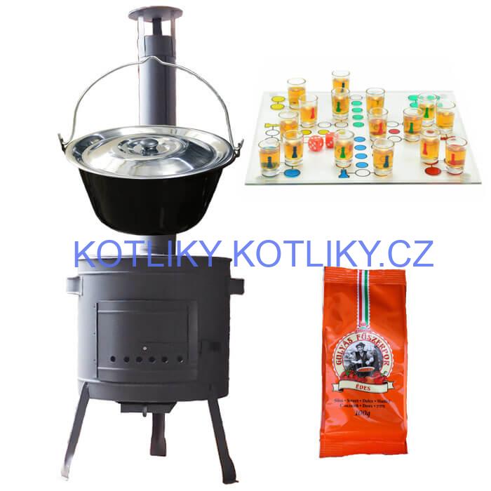 Smaltovaný kotlík 20 L (1,2 mm) + pepř + člověče pi už + nízká žáruvzdorná kotlina 42 PLUS 600