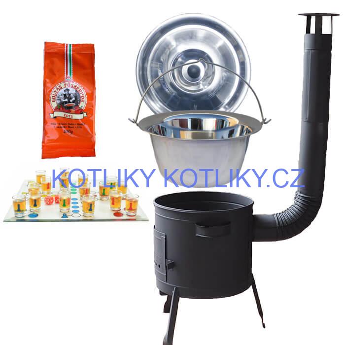 Nerezový kotlík 22 L (0,8 mm) + pepř + člověče pi už + nízká žáruvzdorná kotlina 42 PLUS 600