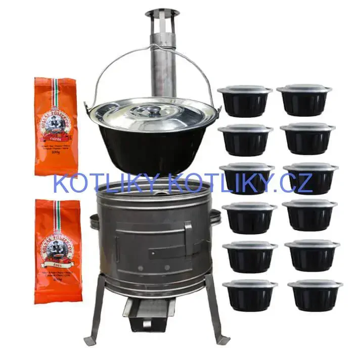 Smaltovaný kotlík 22 L (1,2 mm) + nerezová kotlina 42 cm TOPLUX + misky 12 ks + 2 x pepř na guláš 100 g