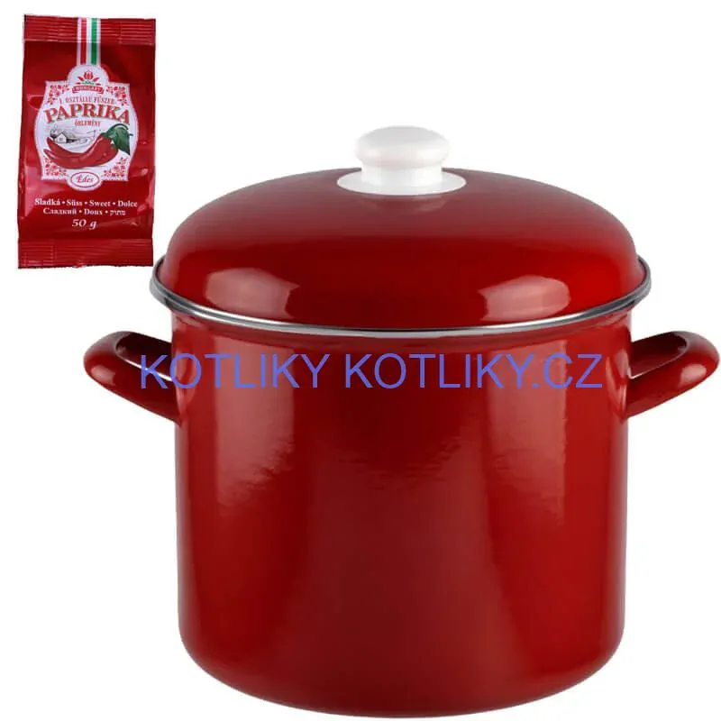 Smaltovaný hrnec s poklicí 10,4 L červený + sladká paprika GURMÁN 50 g