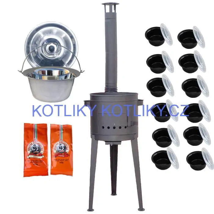 Nerezový kotlík 22 L (0,8 mm) INOX + vysoká žáruvzdorná kotlina 42 cm PLUS 600 + misky 12 ks + 2 x pepř na guláš 100 g