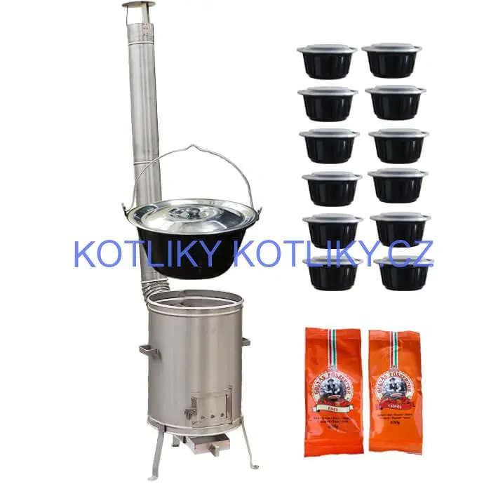 Smaltovaný kotlík 22 L (1,2 mm) + nerezová kotlina 42 cm LUX + misky 12 ks + 2 x pepř na guláš 100 g