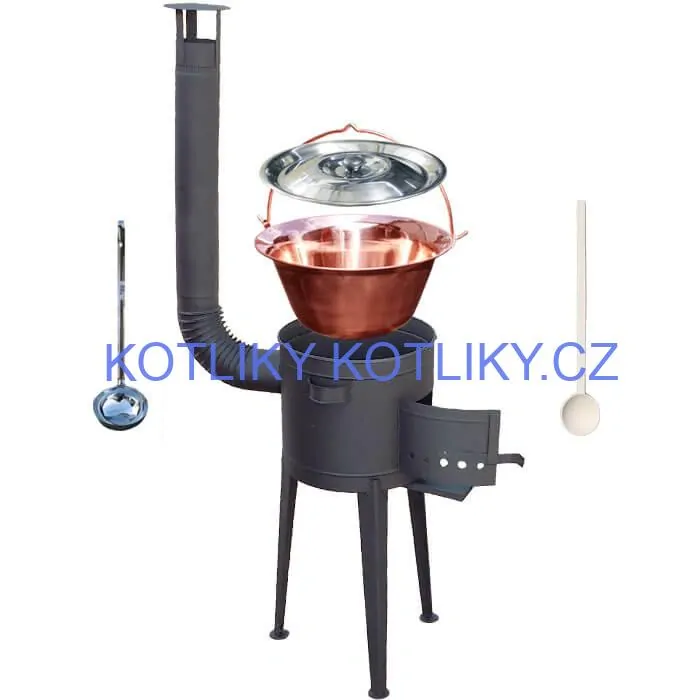 Měděný kotlík 20 L (1,2 mm) + vysoká žáruvzdorná kotlina (1,5 mm) HODO 42 cm PLUS 600 + vařečka + naběračka