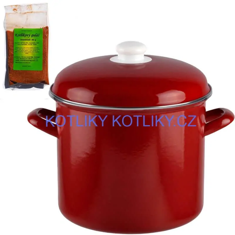 Smaltovaný hrnec s poklicí 6,9 l červený + pikantní směs koření 50 g Kotlíkový guláš