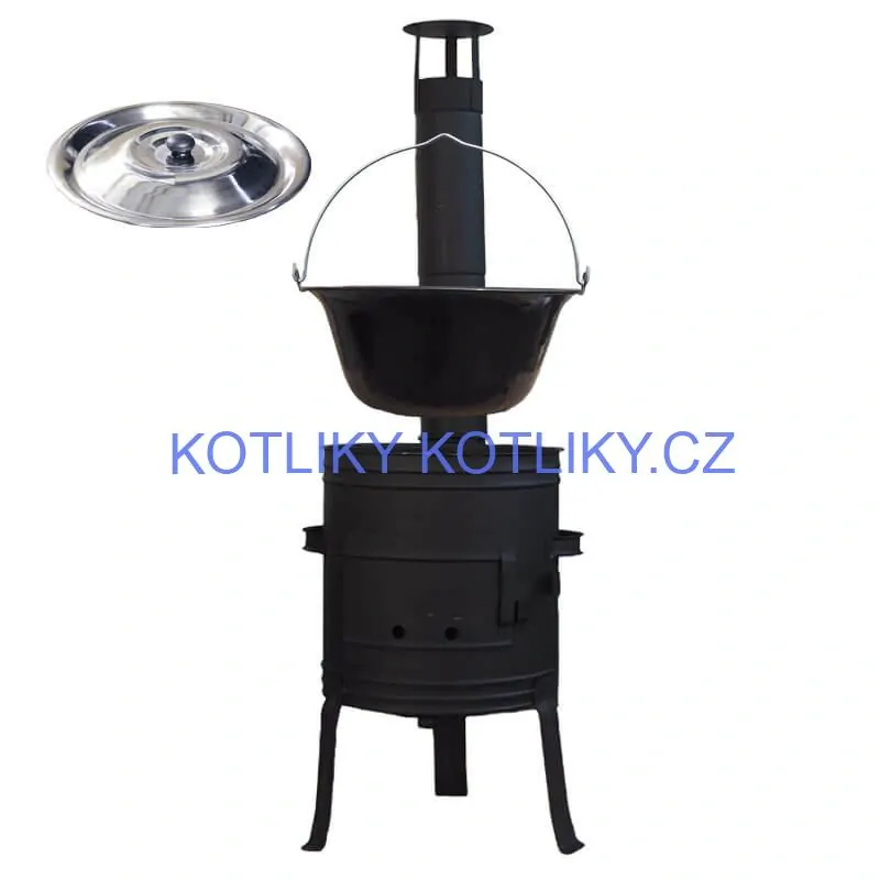 Smaltovaný kotlík 11 L BLACK + nerezová poklice INOX + žáruvzdorná kotlina 33 cm Plus 700