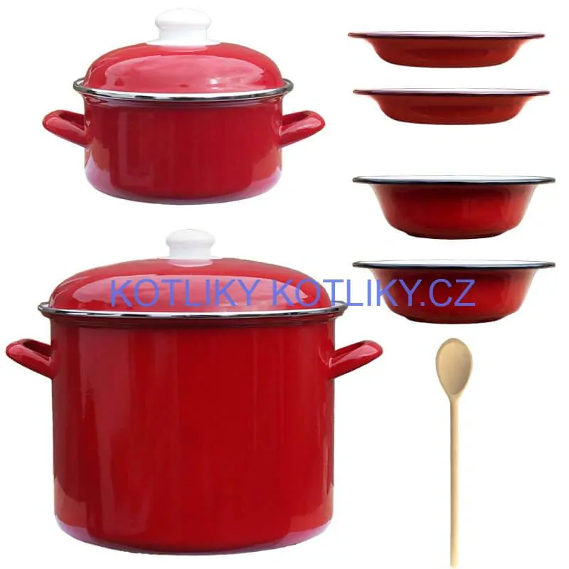 Smaltovaný hrnec s poklicí 4 l + Smaltovaný kastrol s poklicí 2 L + talíře Classic