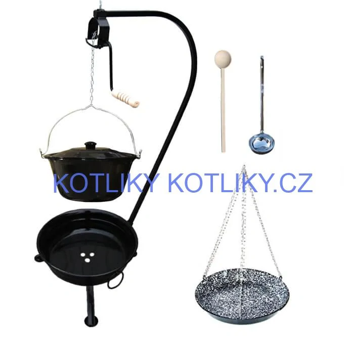 Smaltovaný kotlík 13 L (1,2 mm) + smaltovaná pánev + přenosné ohniště