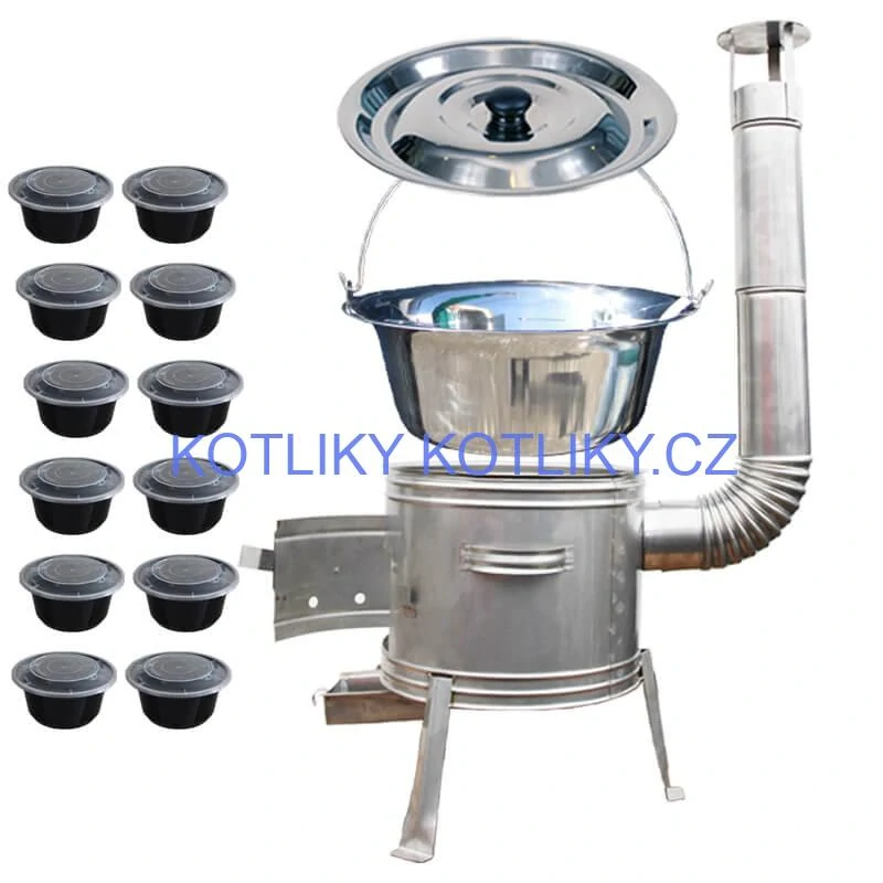 Nerezový kotlík 22 L (0,8 mm) INOX + Nerezová kotlina 42 INOX + misky 12 ks