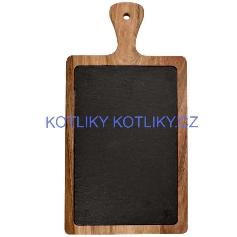 Servírovací podnos s břidlicovou deskou a rukojetí z akáciového dřeva 26 x 18 cm