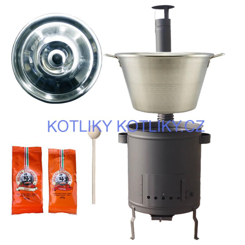 Nerezový kotel 40 L + Hrubostěnná kotlina 45 cm (1,5 mm) STRONG Plus 600 + paprikové koření na guláš