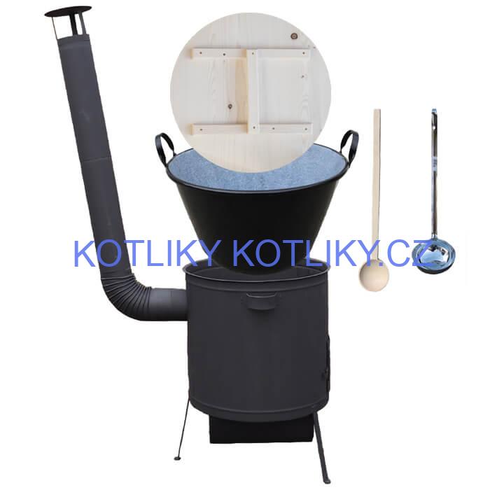 Smaltovaný kotel 100 L + žáruvzdorná kotlina 42 PLUS 600 4 MM + vařečka a naběračka BIG PARTY
