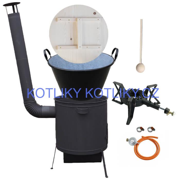 Zabijačkový smaltovaný kotel 100 L, žáruvzdorná kotlina 42 PLUS 600 4 MM, hořák 7 kW + vařečka