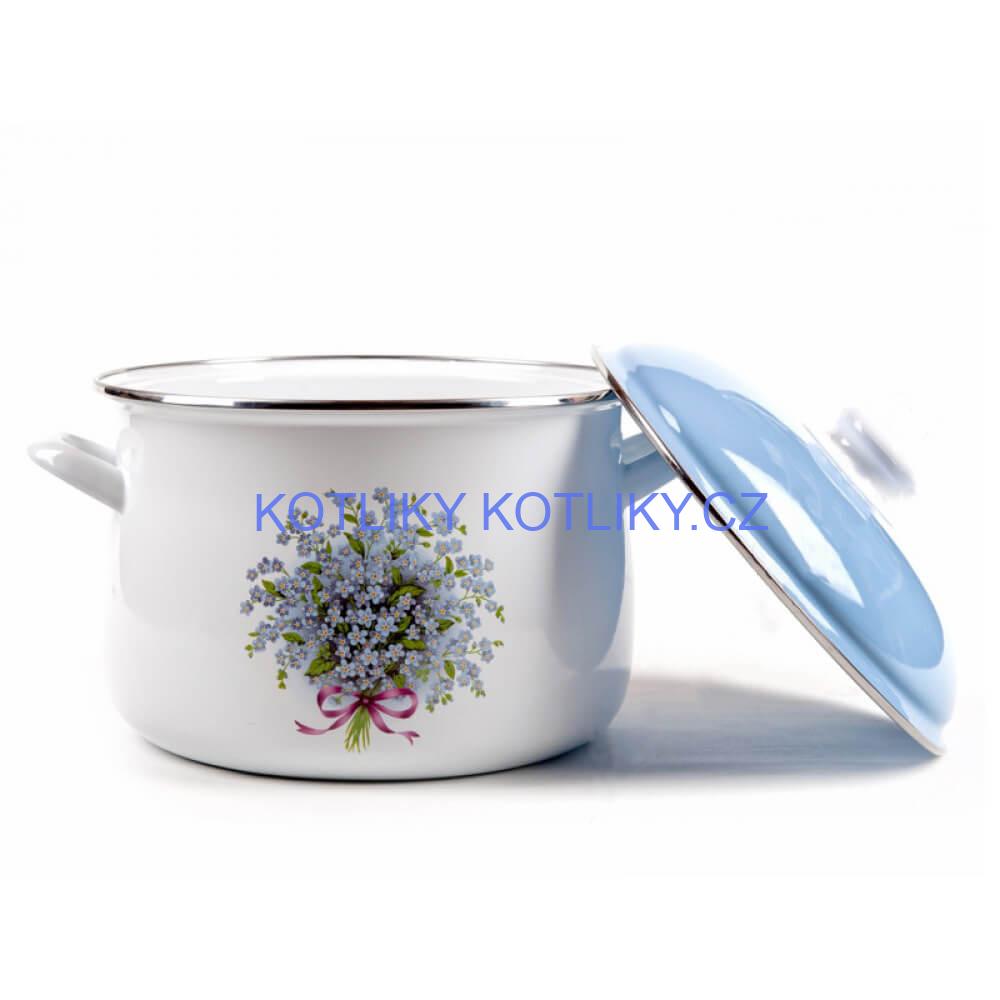 Smaltovaný hrnec s květinovým vzorem – Pomněnka 5,5 l + poklice