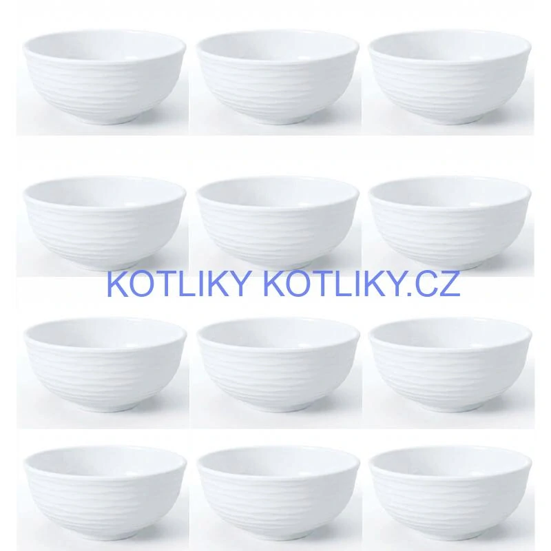 Sada 12 ks: Prémiové bílé misky s kamennou strukturou (750 ml)