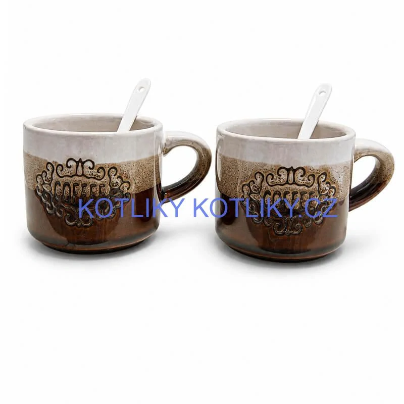 Keramické hrnky na kávu 150 ml COFFEE s lžičkami 2 ks