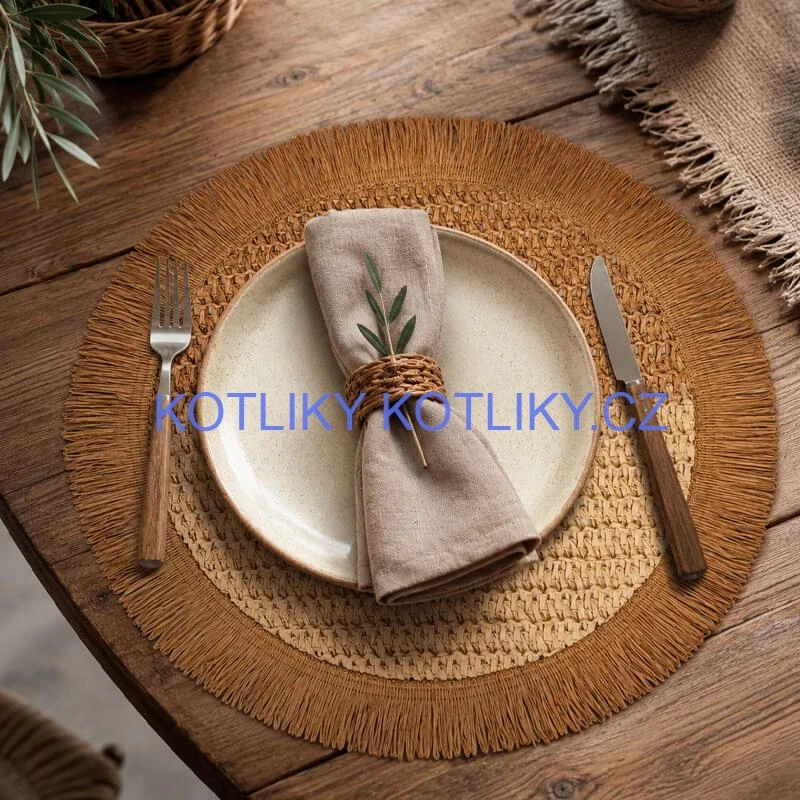 Kulatá přírodní podložka pod talíř se třásněmi 37 cm