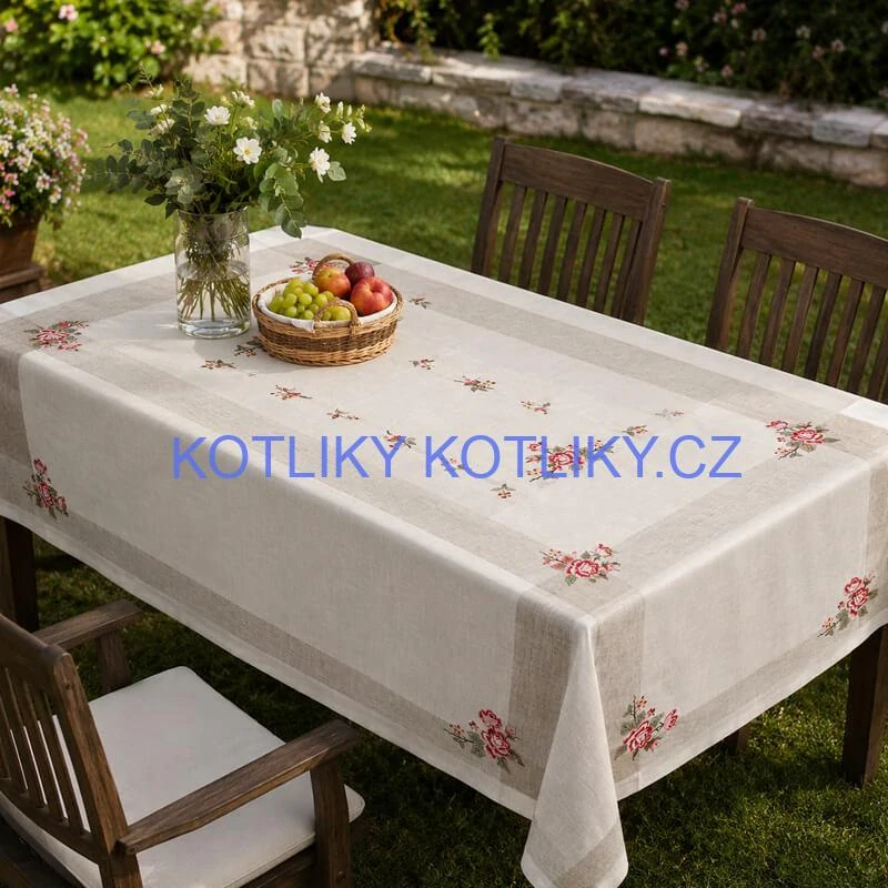 Hrubší textilní ubrus Růže Provence 130 × 180 cm