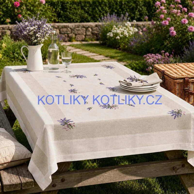 Hrubší textilní ubrus Levandule Provence 150 × 220 cm