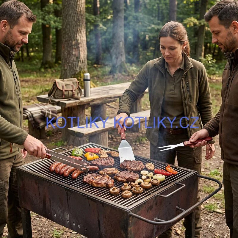 Grilovací nářadí BBQ – sada 3 ks, nerez a dřevo, 33 cm