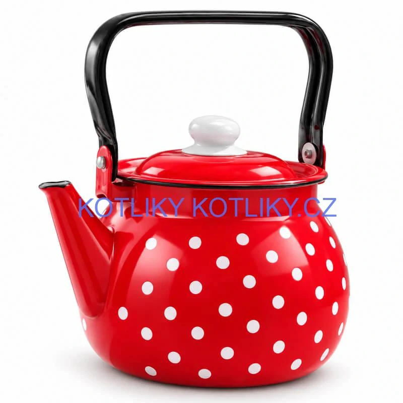 Retro smaltovaná konvice 2,5 l – červená s puntíky