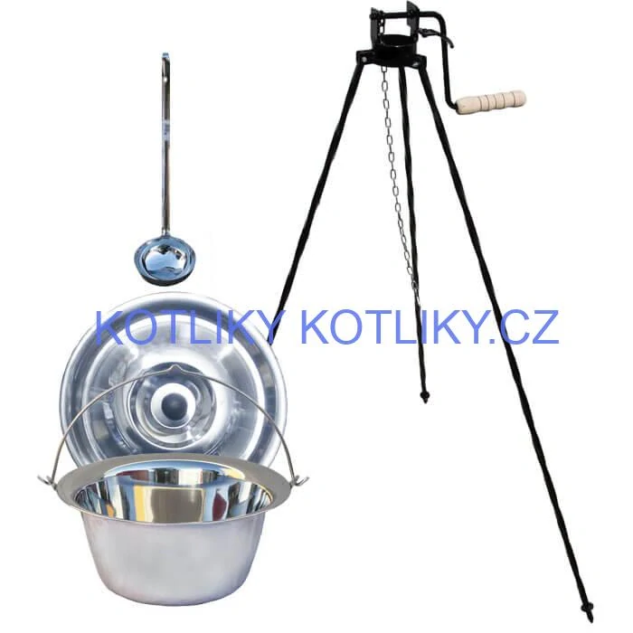 Nerezový kotlík 20 L (0,8 mm) + poklice + stojan s kladkou VAR