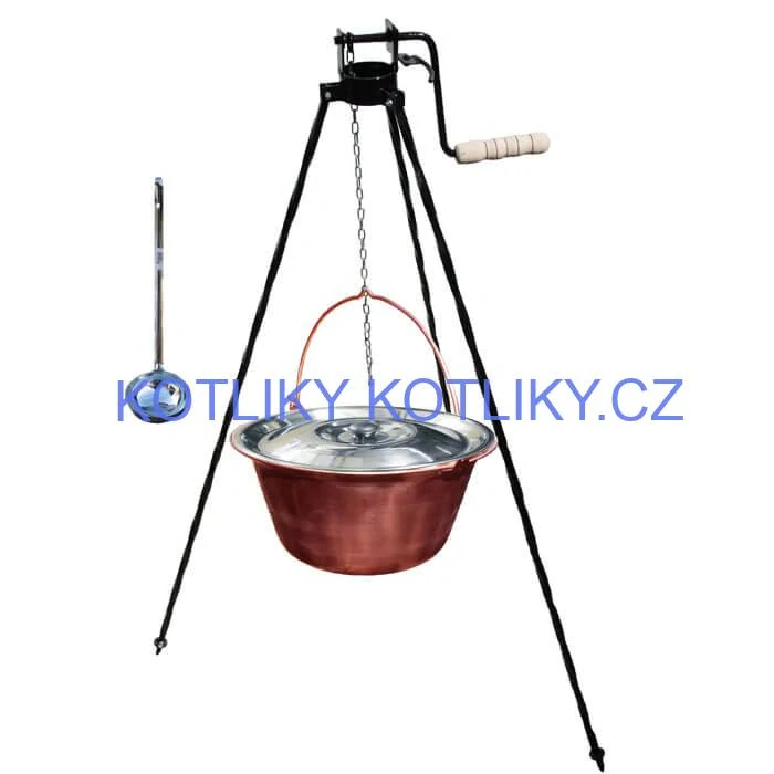 Měděný kotlík 10 L (1,2 mm) + poklice + stojan s kladkou VAR