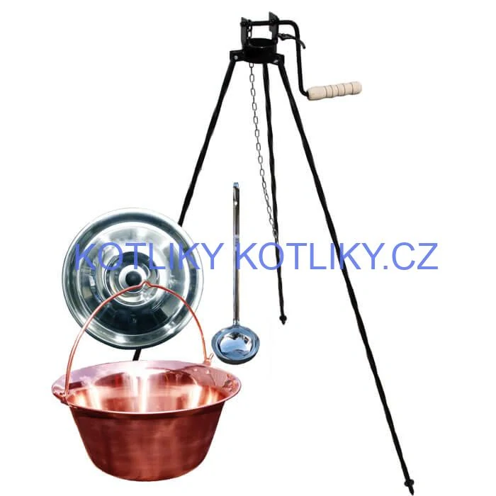 Měděný kotlík 30 L (1,2 mm) + poklice + stojan s kladkou VAR