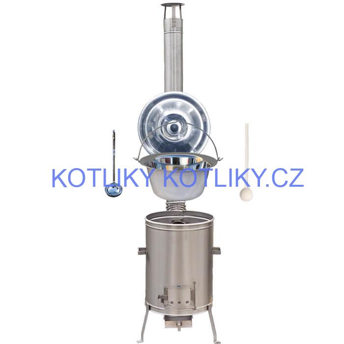 Nerezový kotlík 10 L (0,8 mm) + nerezová kotlina 36 cm + vařečka a naběračka LUX