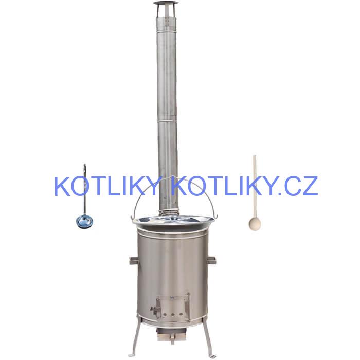 Nerezový kotlík 20 L (1,5 mm) + nerezová kotlina 42 cm + vařečka a naběračka LUX