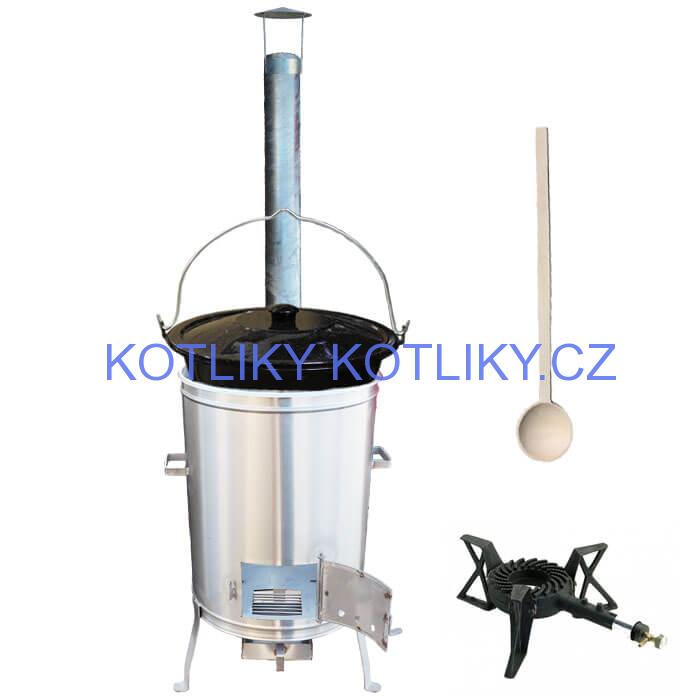 Smaltovaný kotlík 22 L (1,2 mm) + nerezová kotlina 42 cm + liatinový horák 7 kW, vareška LUX