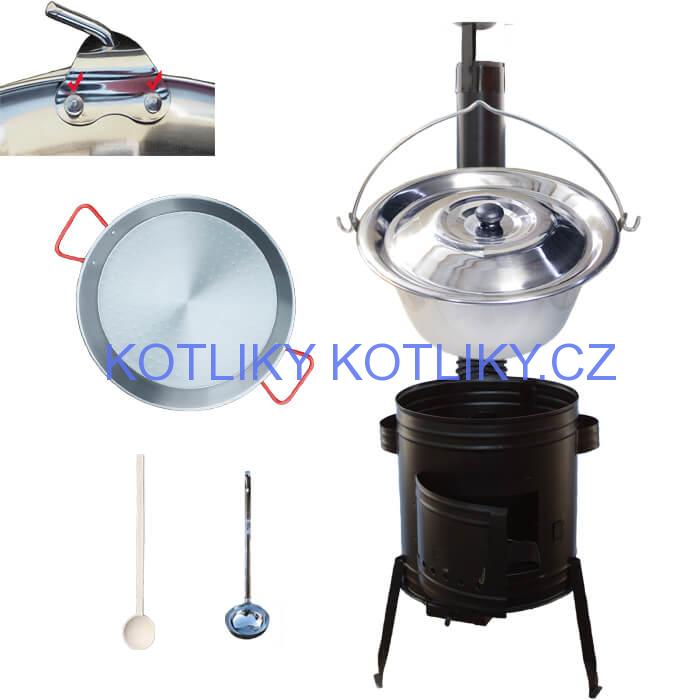 Paella ocelová pánev 46 cm s nerezovým kotlíkem 20 L (0,8 mm) a kotlinou