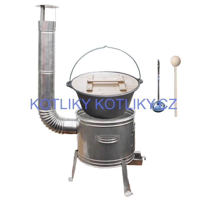 Litinový kotlík 22 L (0,8 cm) + nerezová kotlina 45 cm + vařečka a naběračka TOPLUX