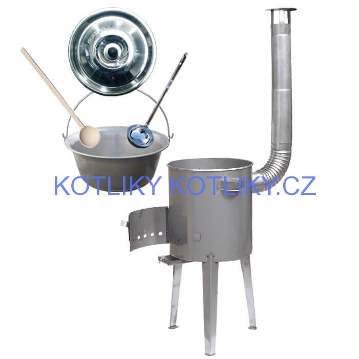 Železný kotlík 30 L (0,75 mm) + nerezová kotlina 45 cm LUXUS