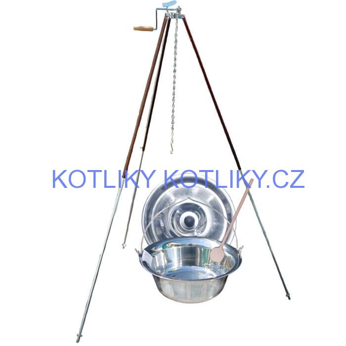 Nerezový kotlík 20 L (1,2 mm) + teleskopická trojnožka s pojistnou kladkou + poklice