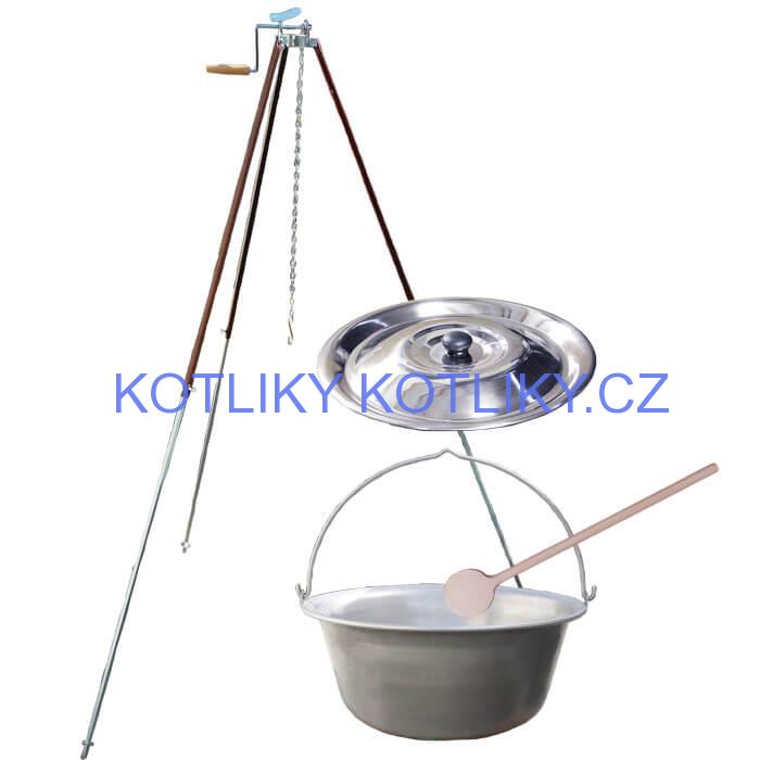 Nerezový kotlík 15 L (1,5 mm) + teleskopická trojnožka s pojistnou kladkou + poklice