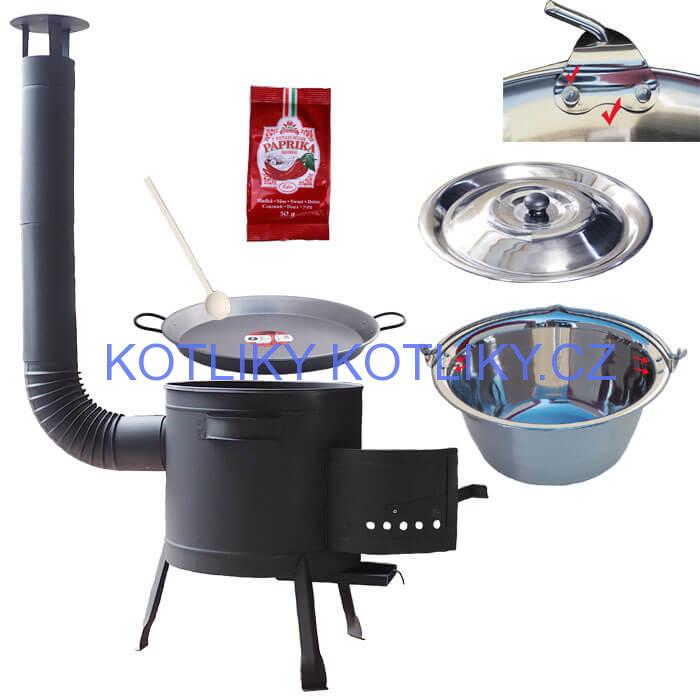 Zesílený nerezový kotlík 15 L (0,8 mm) + Paella ocelová pánev + nízká žáruvzdorná kotlina 36 cm PLUS 600