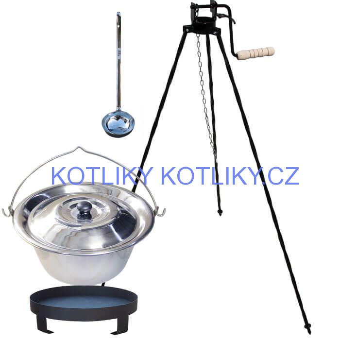 Nerezový kotlík 22 L (0,8 mm) + Ohniště + stojan s kladkou VAR