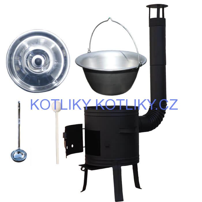 Nerezový kotlík 10 L (1,5 mm) + nízká žáruvzdorná kotlina 33 cm PLUS 700 + vařečka a naběračka